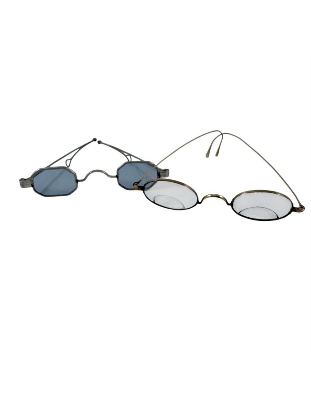 Antique Glasses Vintage Wire Frame Eyeglasses 14K Gold & Blue Tinted Octagonal